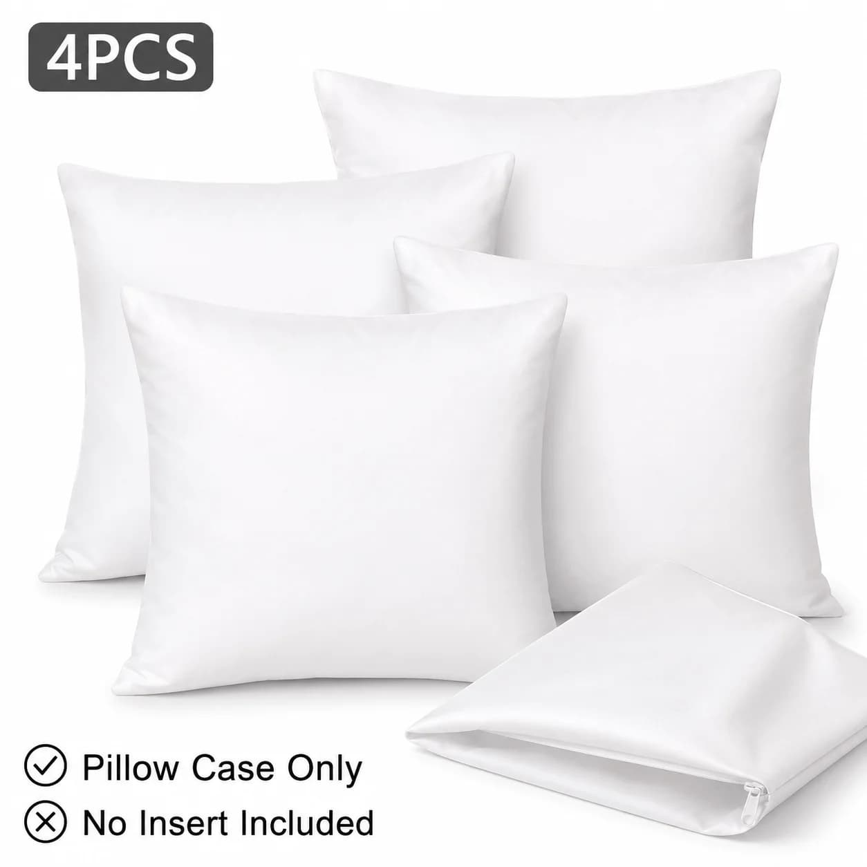 4PCS Sublimation Blank Pillow Covers, 16x16in/18*18in White Peach Skin Polyester Cushion Cases with Invisible Zipper, No Insert