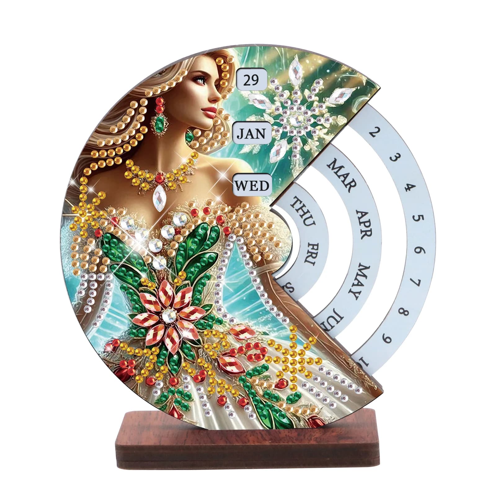 Kit calendario rotante con pittura diamante, elegante settimana del mese del giorno rotante con arte del diamante della regina e calendari riutilizzabili per DecorGift