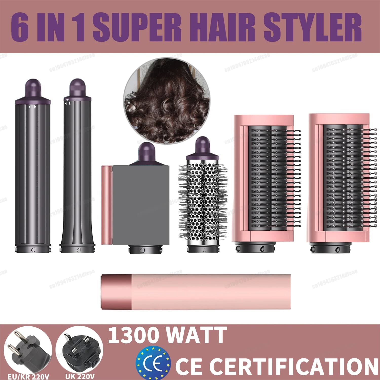 6IN1 Hair dryer brush 30/40mm Thermal curling 1300W Air Hot/cold Auto Styling Brush for Electric Hairdryer