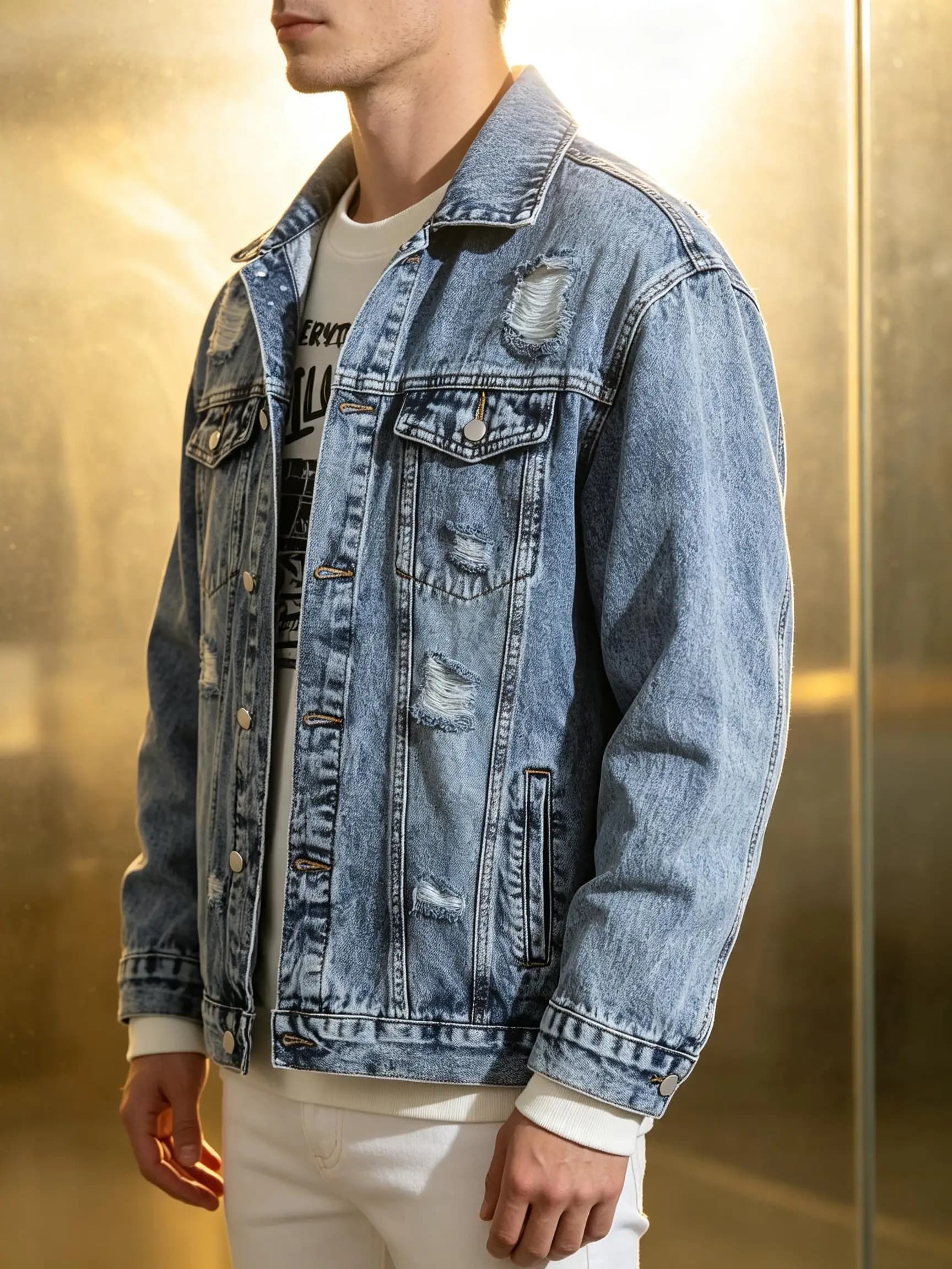 Birthday Gift Y2K Lightweight Denim Jacket, Men's Trendy Streetwear Thin Coat, American Fashion Style, Special Gift for Husband