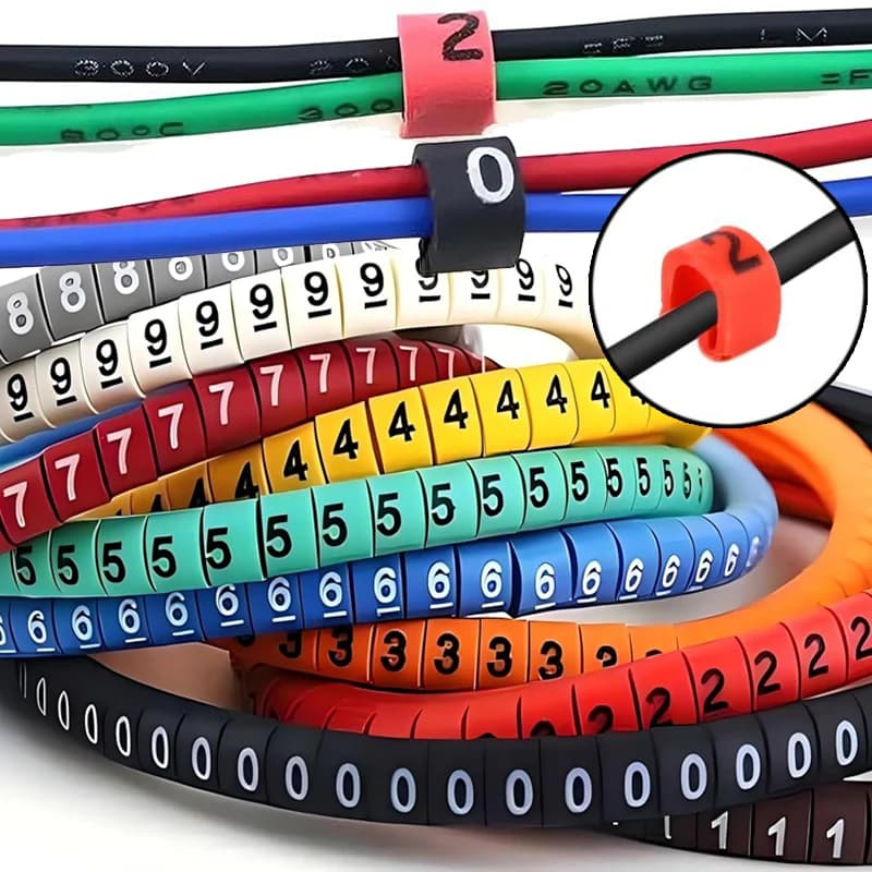 Etichette Tubolari Colorate per Cavi 0-9, Organizzatori in PVC per Gestione Cavi Elettrici, Clip Fissate per Etichette