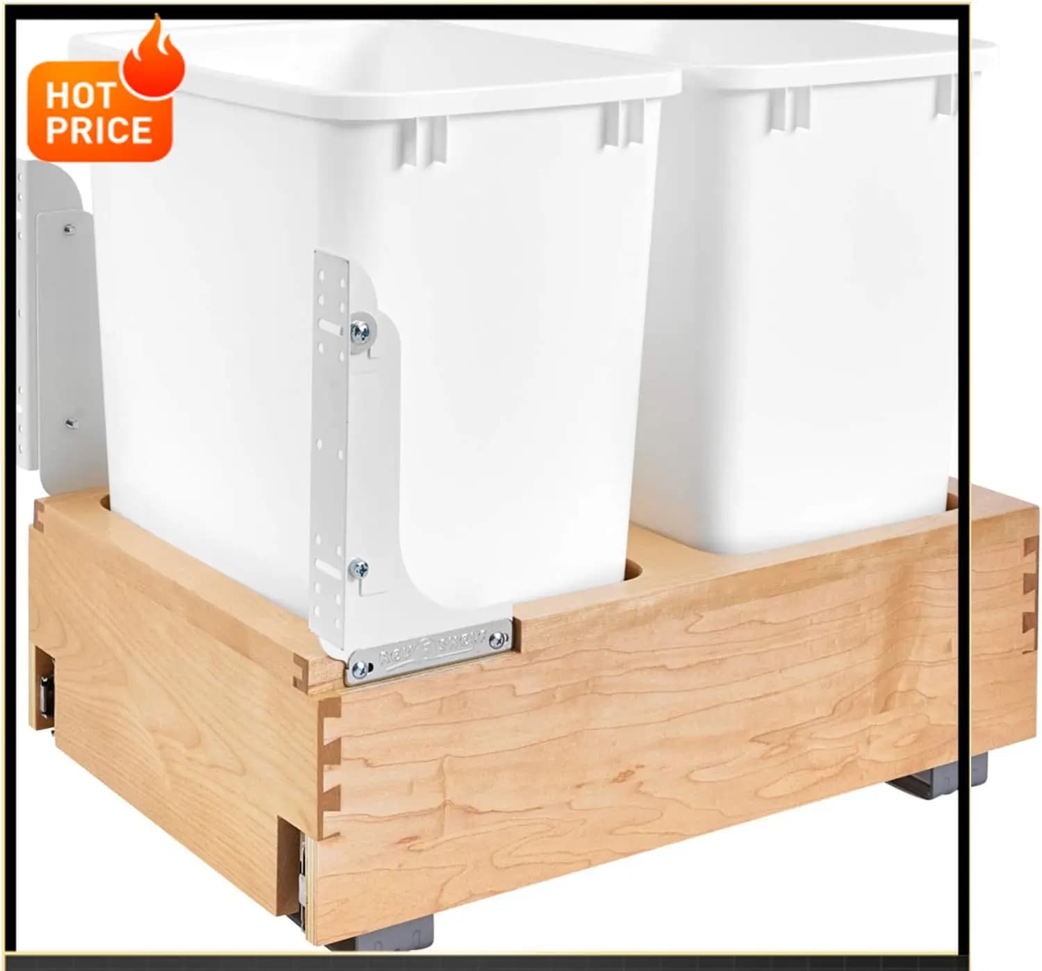 Bestseller: Contenitore per Rifiuti Sottopensile Doppio da 35 Qt con Fondo in Legno, Estrazione Completa e Cuscinetti a Sfera, Acero