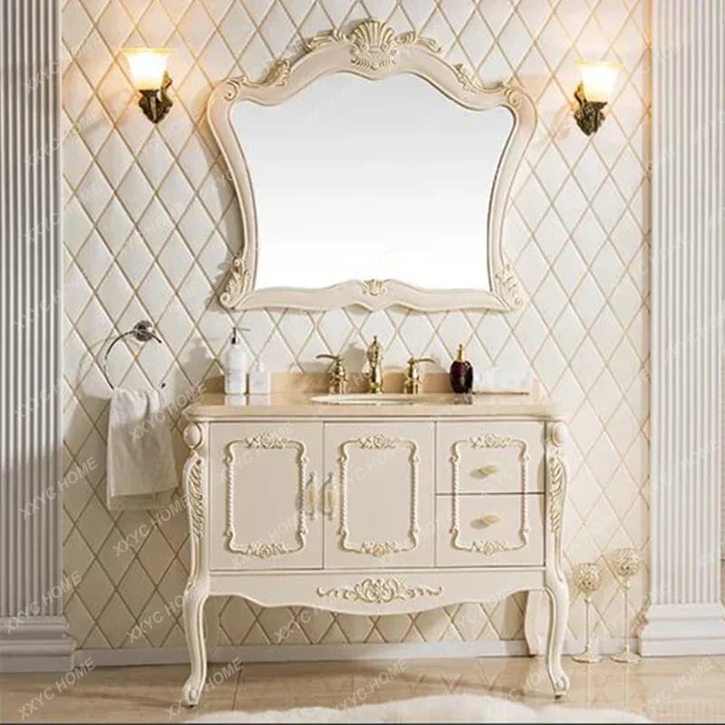 Mobile Bagno di Lusso con Specchio e Armadietto, Mobile Bagno Moderno a Terra con Cassetti e Ante
