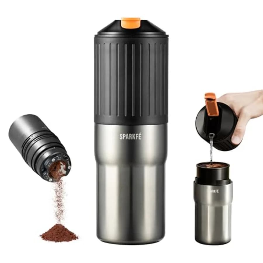 Macchina da Caffè Portatile Pour Over con Macinacaffè Elettrico Ricaricabile e Macine Coniche in Acciaio Inox, Kit Integrato per Preparazione Manuale con S
