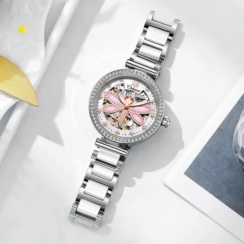 Orologio da donna in oro rosa di lusso alla moda per donna Orologio meccanico automatico impermeabile casual da donna in ceramica Relogio Feminino Nuovo