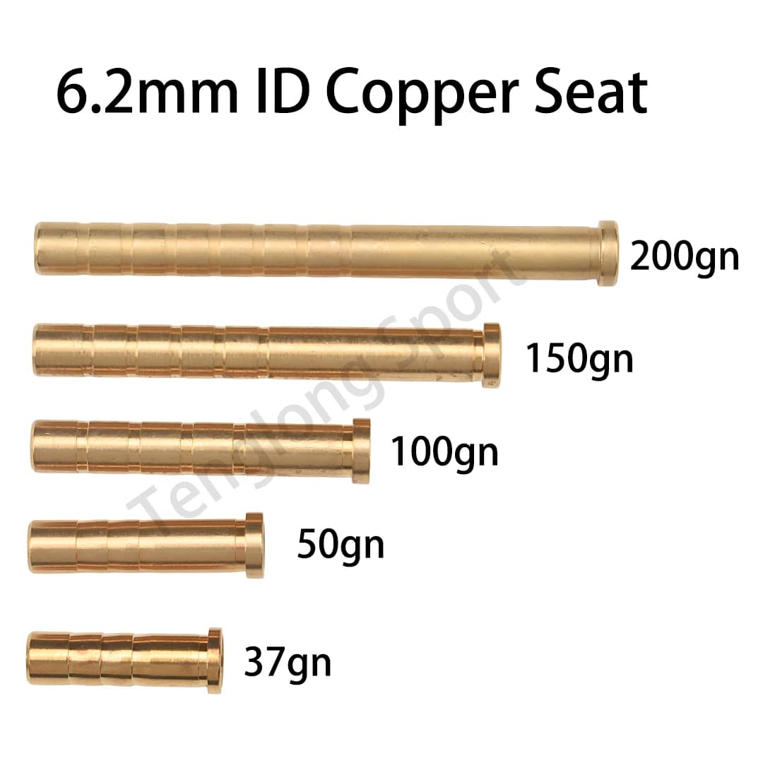 12 inserti per frecce in ottone 37/ 50/ 100/ 150/ 200gn 6,2 mm ID x 7,6 mm diametro esterno, raccordo per punti target da 6,2 mm