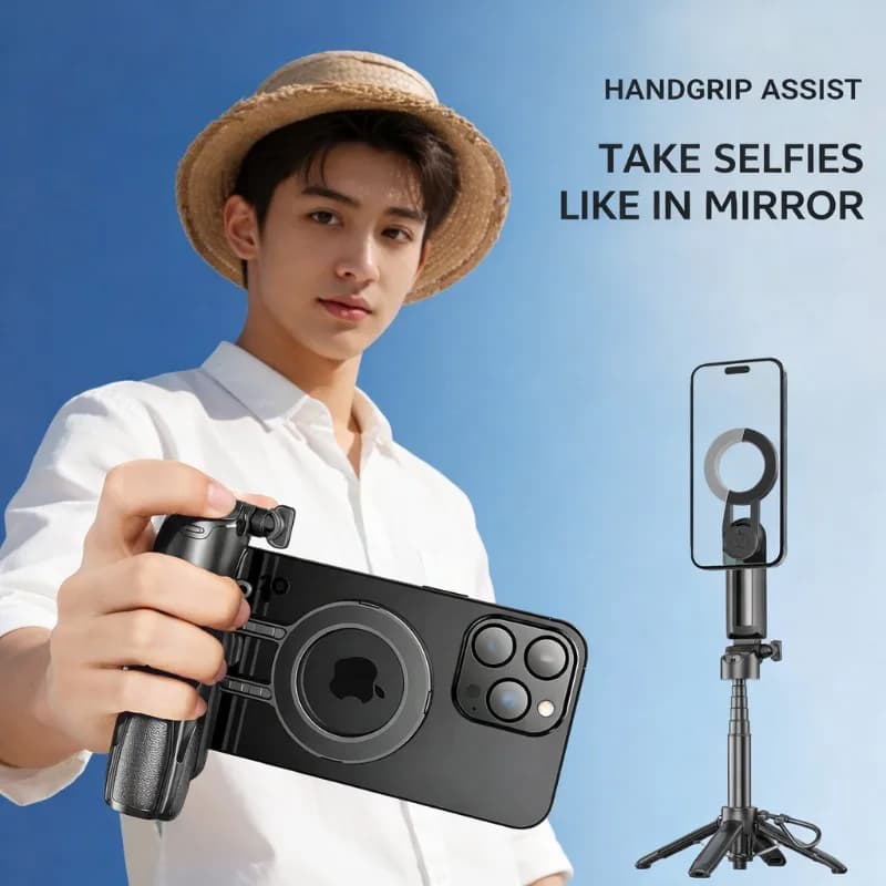 Supporto Magnetico per Selfie Stick, Anti-vibrazione, Strumento di Ripresa Portatile, Design con Supporto da Terra Staccabile, Treppiede Multifunzione