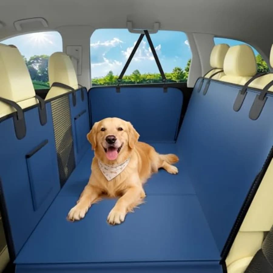 Coprisedile per Auto per Cani, per Sedile Posteriore 52"x65", Impermeabile con Fondo Rigido, Amaca con Alette Laterali, Resistente fino a 450 libbre, Antiscivolo e Antigraffio