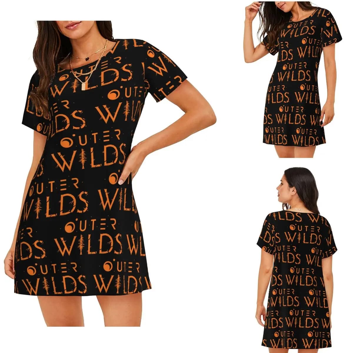 Custom Outer Wilds Ventures Patch Short Sleeves Nightdress For Sleepshirts Women Short Sleeve Nightgowns Loose Pajama Dress
