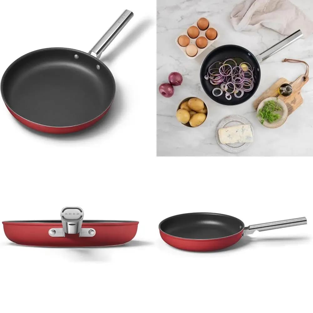 12 inch non-stick red pan with ergonomic handle for culinary excellence in the kitchen