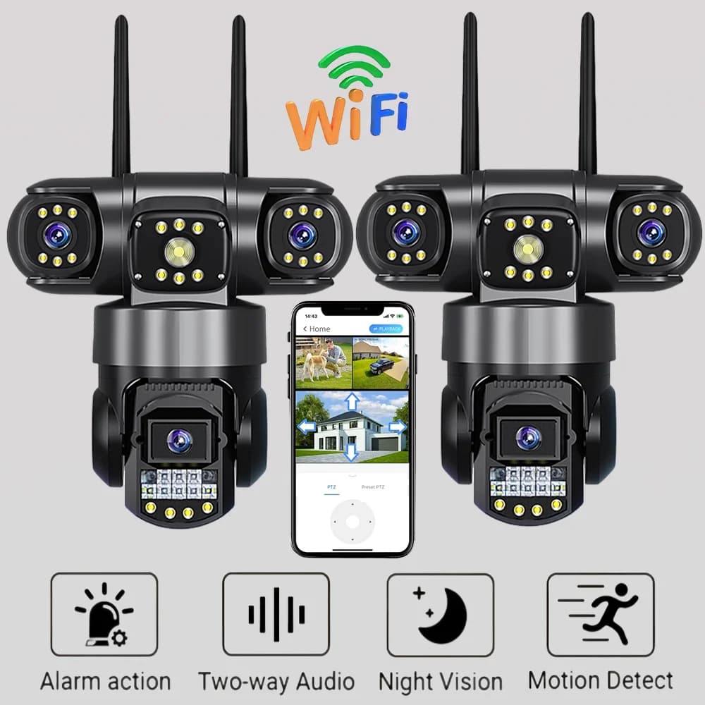 Telecamera di videosorveglianza a 3 obiettivi Telecamera CCTV di rete Wifi Monitor wireless 360 Telecamere PTZ di sicurezza esterna impermeabile V380 Pro