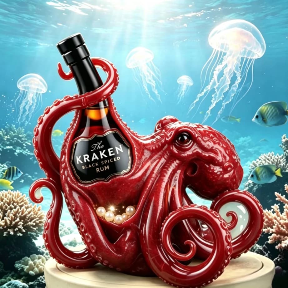 Novelty Octopus Shaped Glass Bottle with Red Tentacles for Wine Whiskey Spirits