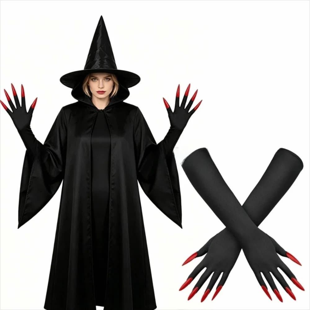 Fancy Props Halloween Cosplay Gloves Solid Color Long Witch Cosplay Costume Long Nails Elastic Ghost Claw Mittens
