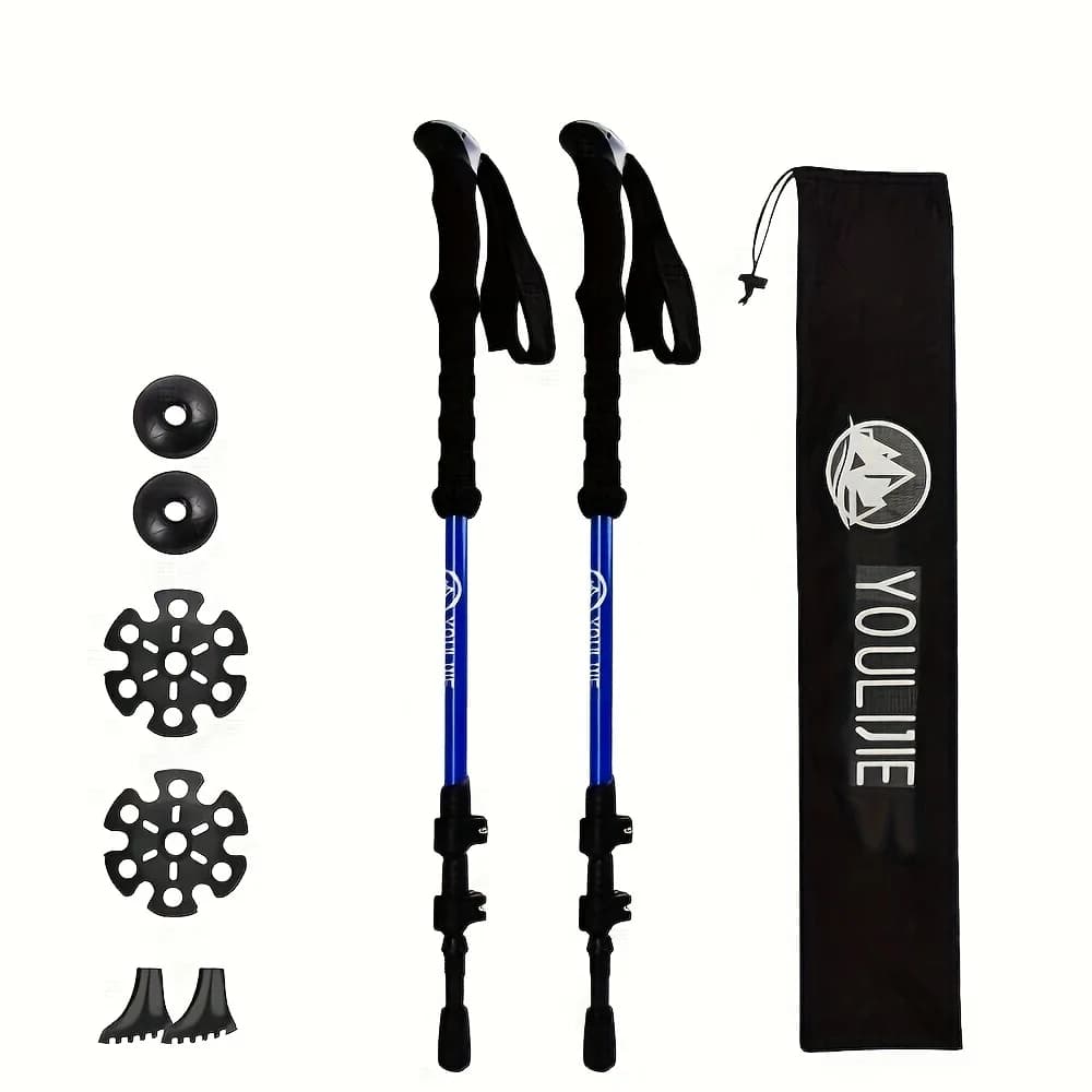 Set of 2 Trekking Sticks in Carbon Fiber, Lightweight, Telescopic, Adjustable, with Extensive Amortization and Handle for Hiking and Walking in Open