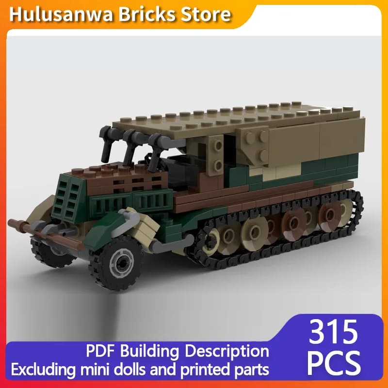 Sdkfz. 9 Half-Track Tractor Model MOC Building Bricks War Equipment Modular Technology Gifts Holiday Assemble Children Toys