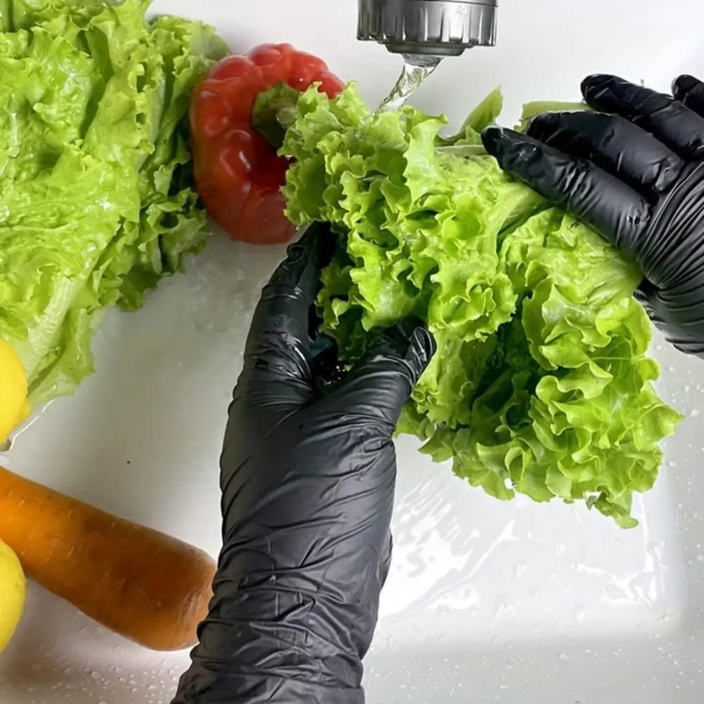 Guanti Monouso in Nitrile Nero, Spessi e Resistenti, per Pulizie Domestiche, Cucina, Tintura Capelli, Tatuaggi