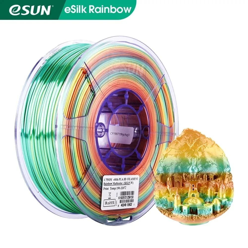 eSUN Silk PLA Filament 1.75mm Rainbow Multicolor Silk 3D Printer Filament 1KG 2.2LBS Bobbin 3D Printing Material for 3D Printing