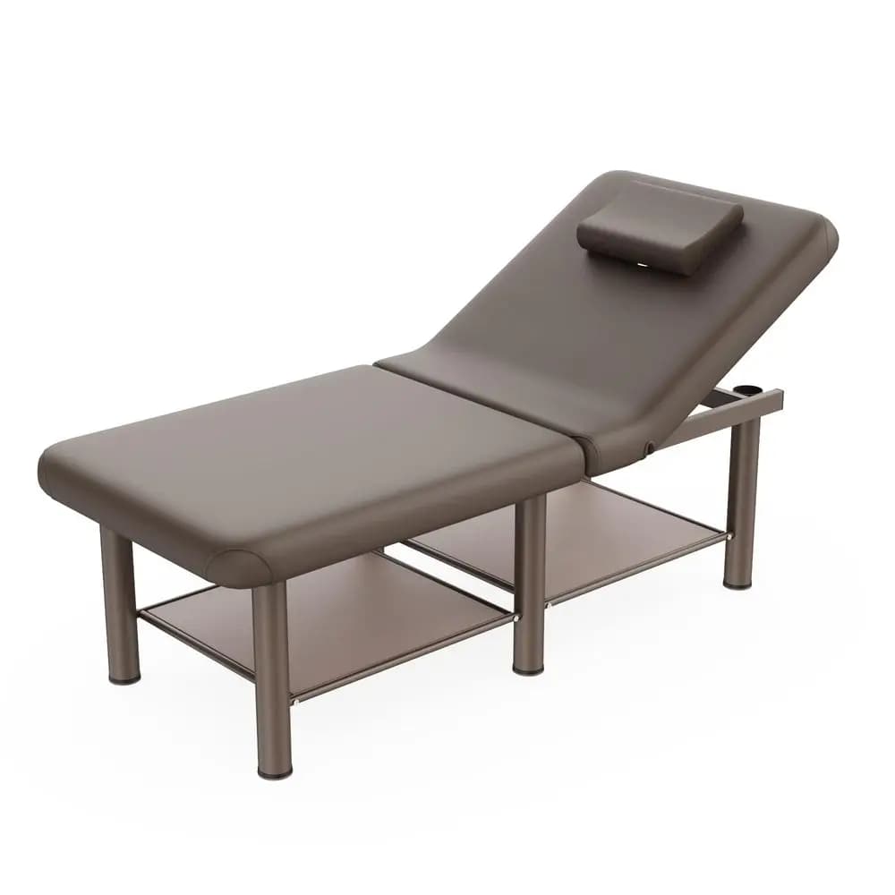 Lettino da Massaggio Fisso con Schienale e Spazio di Stoccaggio per Trattamenti, Fisioterapia, Spa, Trattamenti Viso, con 6 Gambe Rotonde