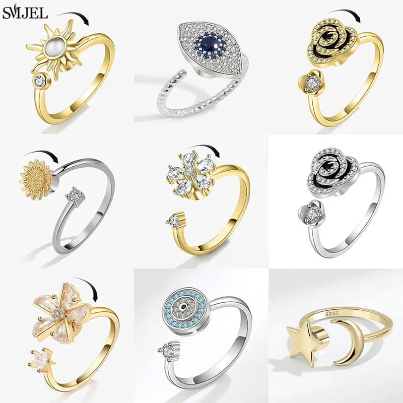 Anello rotante di lusso per l'ansia del sole di cristallo per le donne Moda Demon Eyes Fidget Spinner Anelli Gioielli antistress Regali di nozze