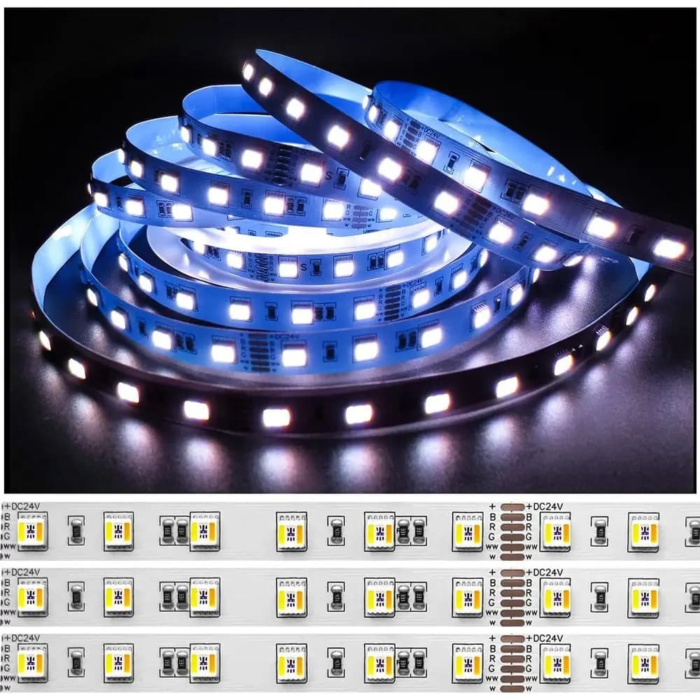 Strisce LED 24V 5 in 1 RGB + CCT, RGB + Bianco + Bianco Caldo (2800K a 6500K) RG5M, Strisce Luminose a Colori Misti Regolabili IP20