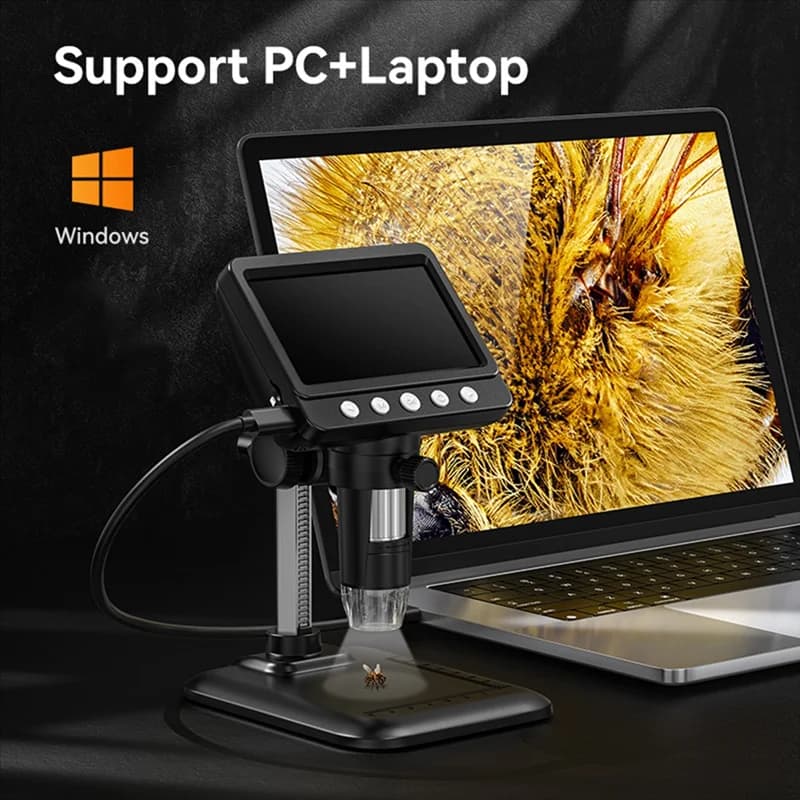 B50B-Microscopio digitale, microscopio USB LCD da 4,3 pollici, lente d'ingrandimento 1080P con 8 luci LED regolabili, visualizzazione PC, per adulti e bambini