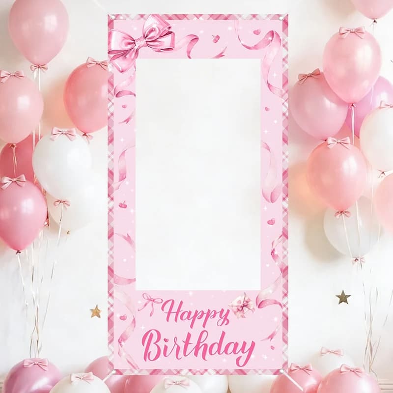 Photo Frame with Pink Flake, Decorative Background for Birthday Party, Bambine Party Accessories