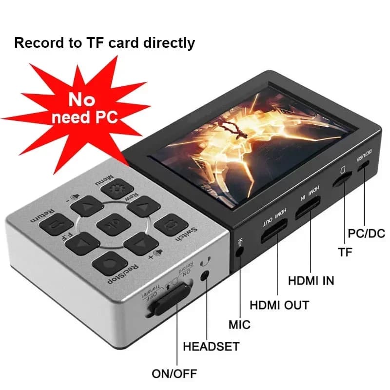 Ezcap273 1080P 60fps Game Recording HDMI Video Capture Card with Display Screen Speaker HDMI Loop To TV Monitor,1 Button Record