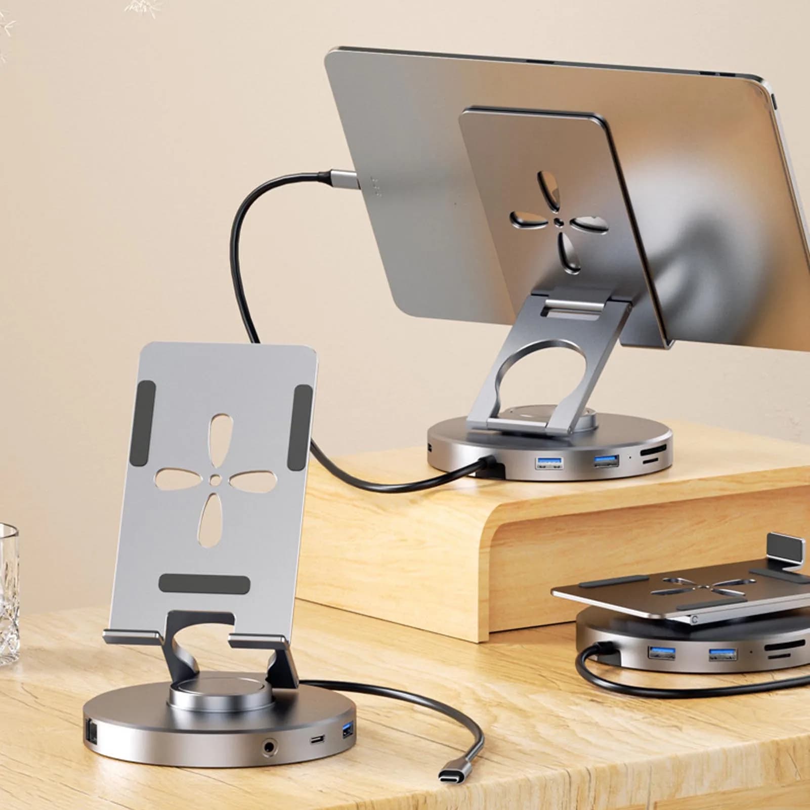 Docking Station USB C 10 in 1 per Tablet Compatibile con Steam Deck, Supporto Girevole per Tablet con Hub USB C, Multimedia 4K HD, Ricarica PD 100W