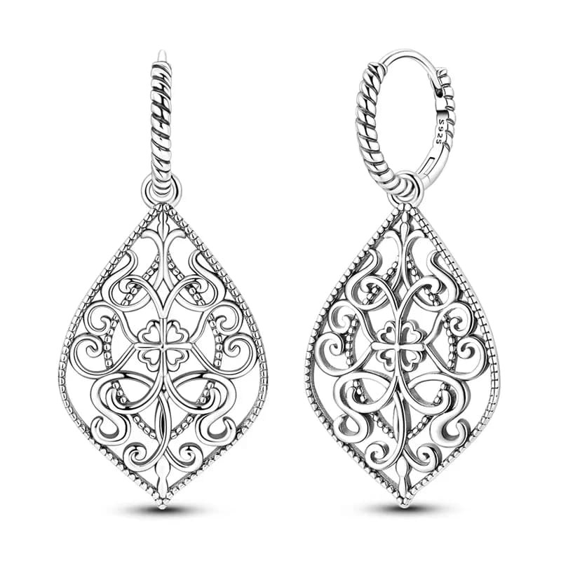 Orecchini pendenti a cerchio in argento sterling 925 stile vintage con motivo simmetrico intagliato, gioielli da donna, idea regalo