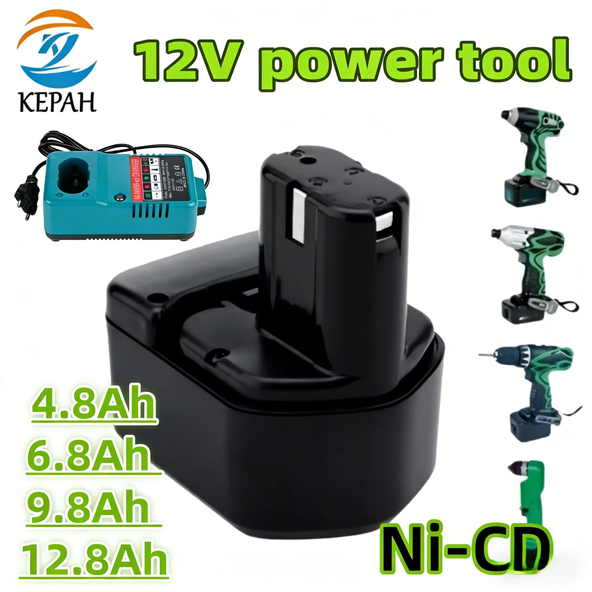 Batteria ricaricabile universale da 12 V | 4800 - 12800 mAh Compatibile con Hitachi EB1212S/WR12DMR + Caricabatterie