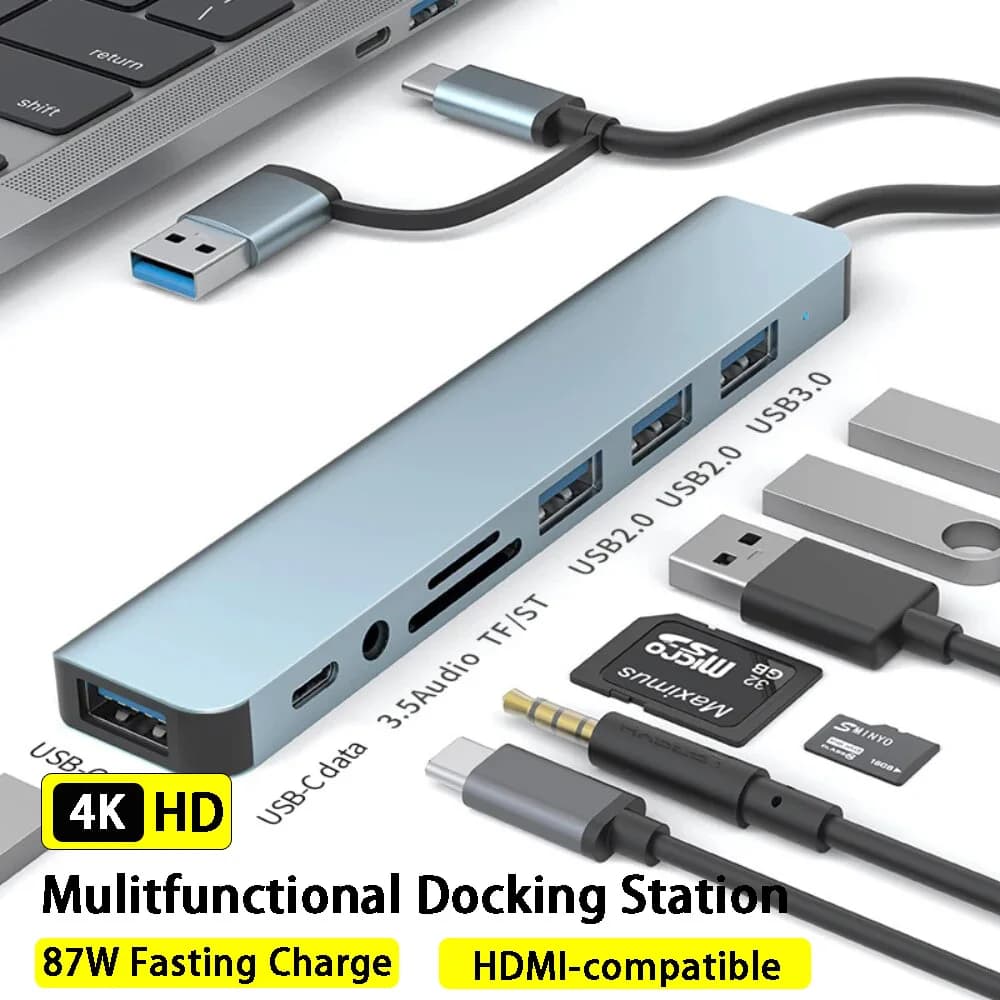 Hub USB C, Adattatore USB C 8 in 1 con HDMI 4K compatibile/Type C PD/Lettore di schede SD/TF per MacBook Pro/Air M1 iPad