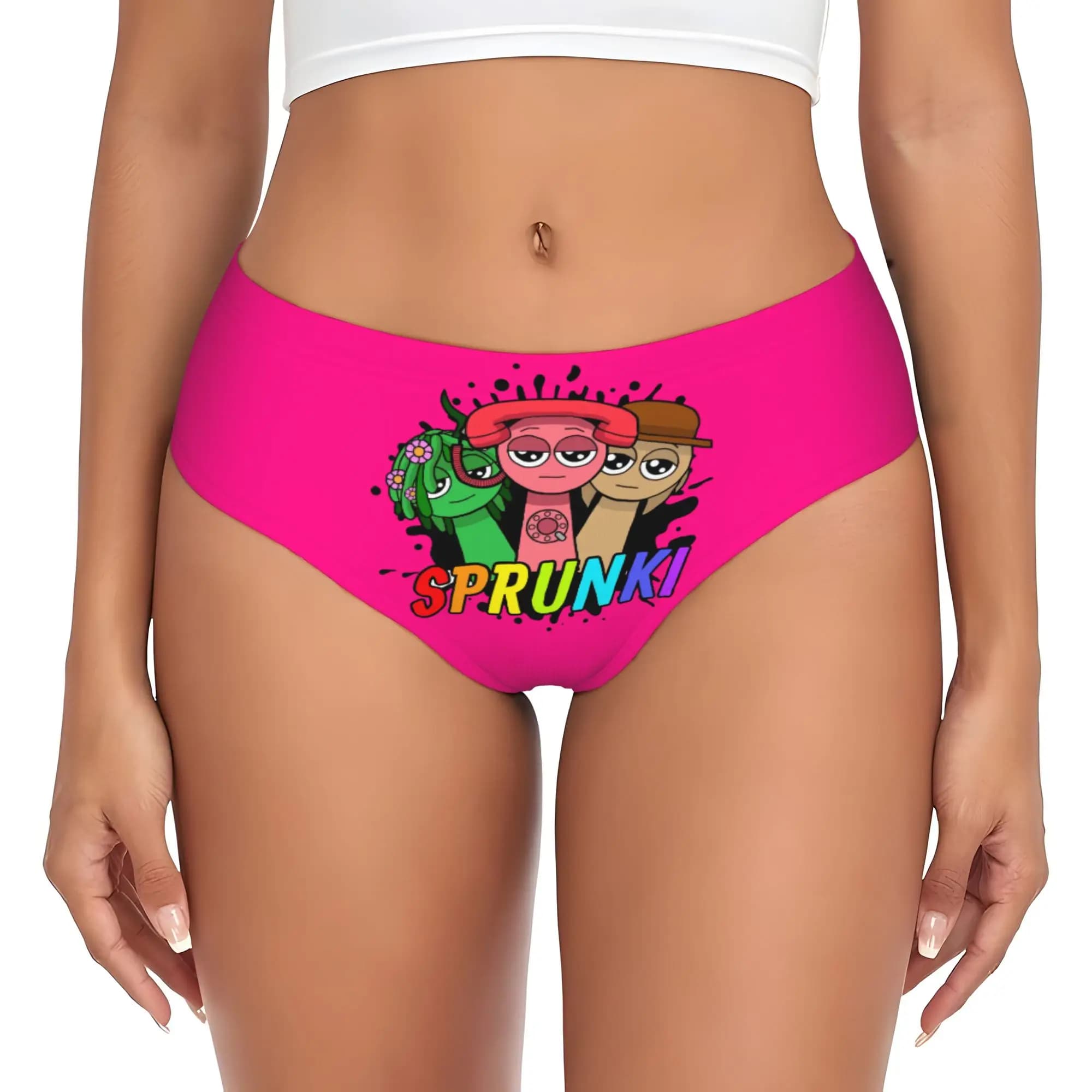 Custom Sprunki Briefs Underwear Women Breathable Stretch Music Game Panties