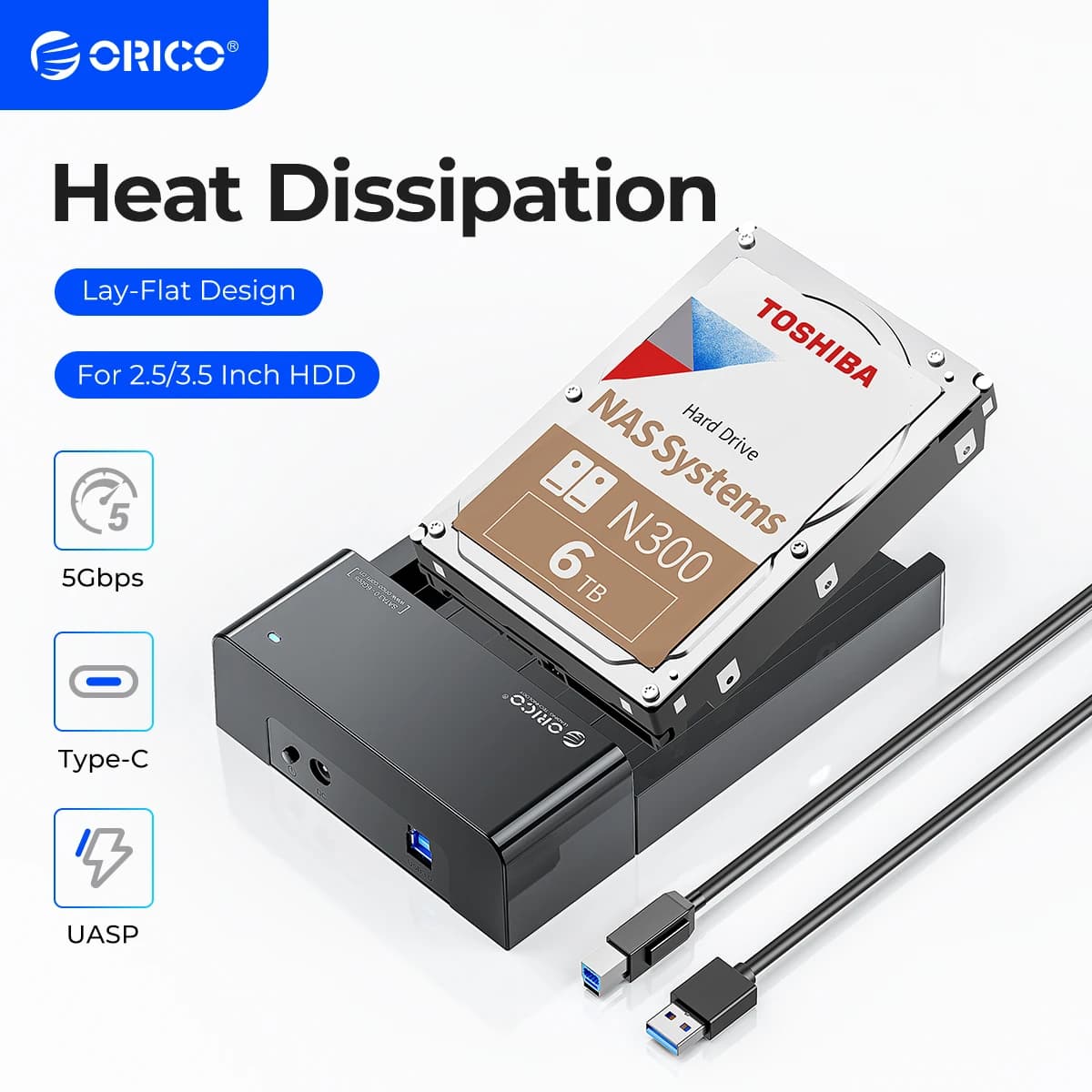 ORICO Docking station per HDD Single Bay da SATA a USB 3.0 Docking station per disco rigido esterno per HDD SSD da 2,5/3,5 pollici Supporto UASP