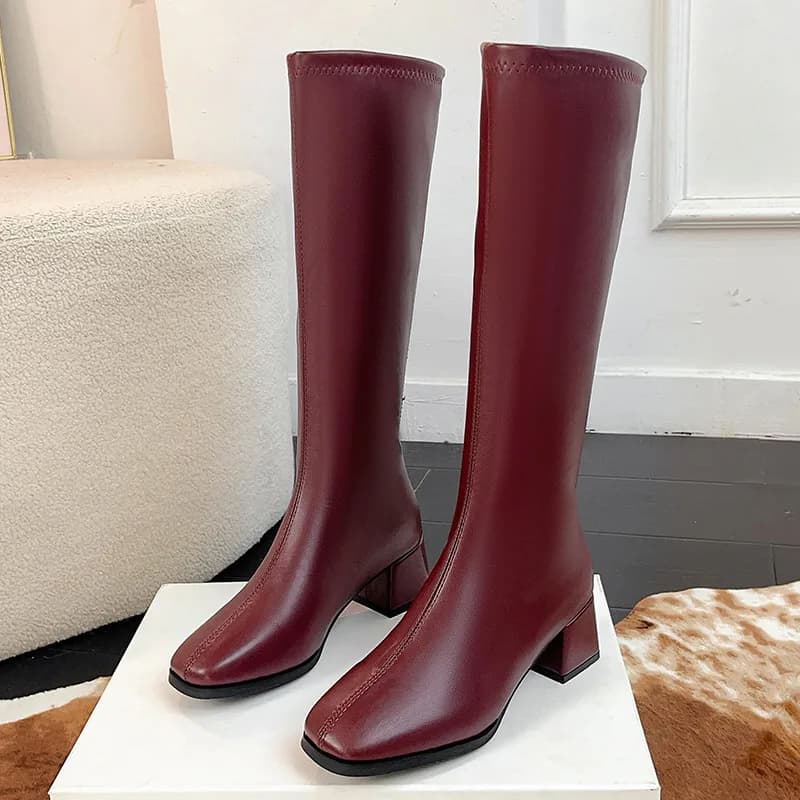 Women's Long Boots Hot Sale of The Season Autumn New Korean Version Square Head Thick Heel Fashion Boots Side Zipper High Heel