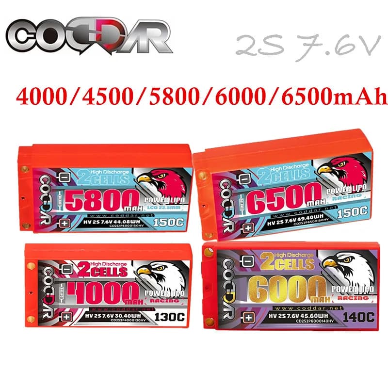 CODDAR Lipo 2S Shorty Batteria HV 7.6V 4000Mah 4500Mah 5800Mah 6000Mah 6500Mah 130C 140C 150C Per Touring 1/12 1/10 RC Auto Da Corsa