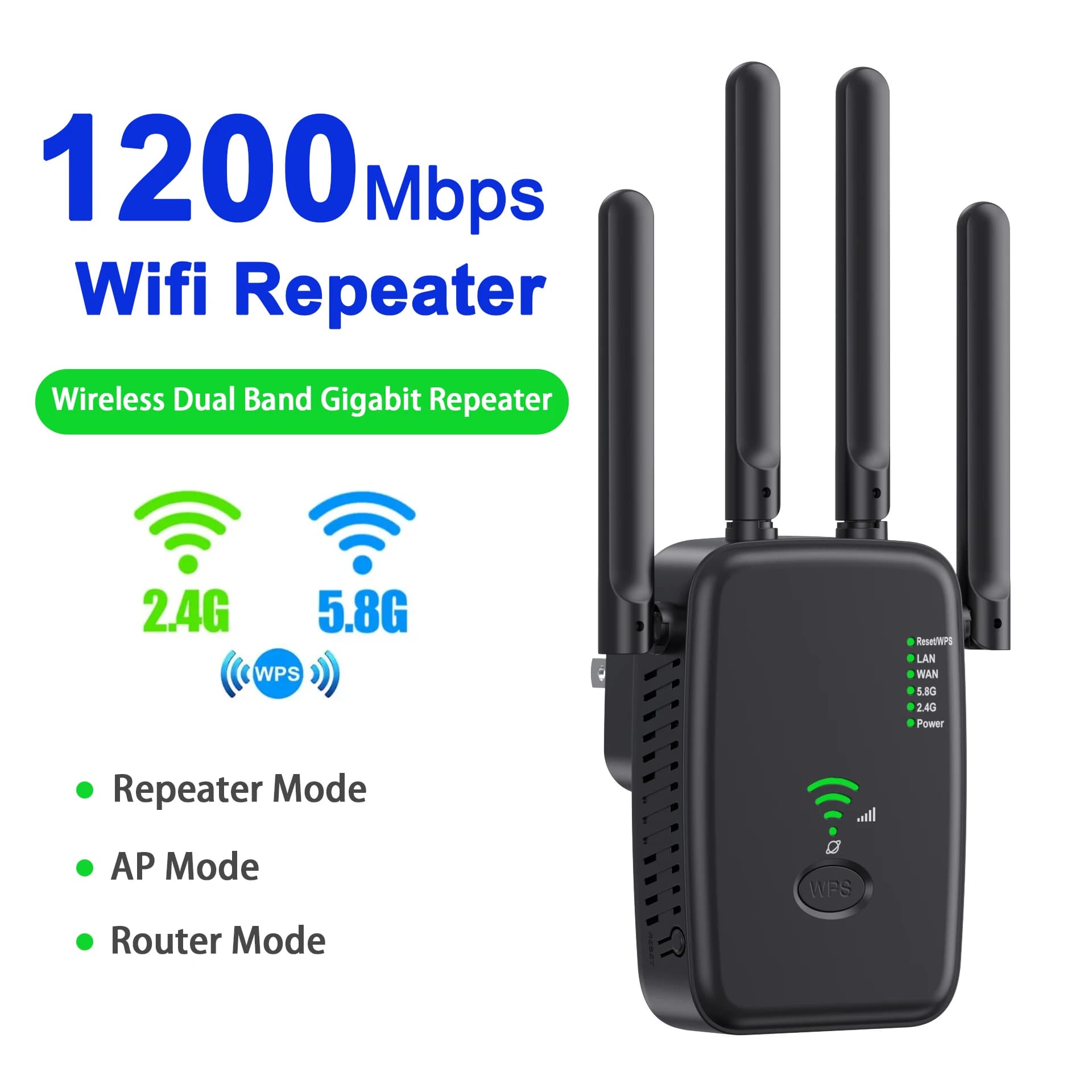 Ripetitore WiFi wireless 1200Mbps/300Mbps Ripetitore di segnale WiFi Dual-Band 2.4G5G WiFi Extender Antenna Amplificatore di rete Router WPS