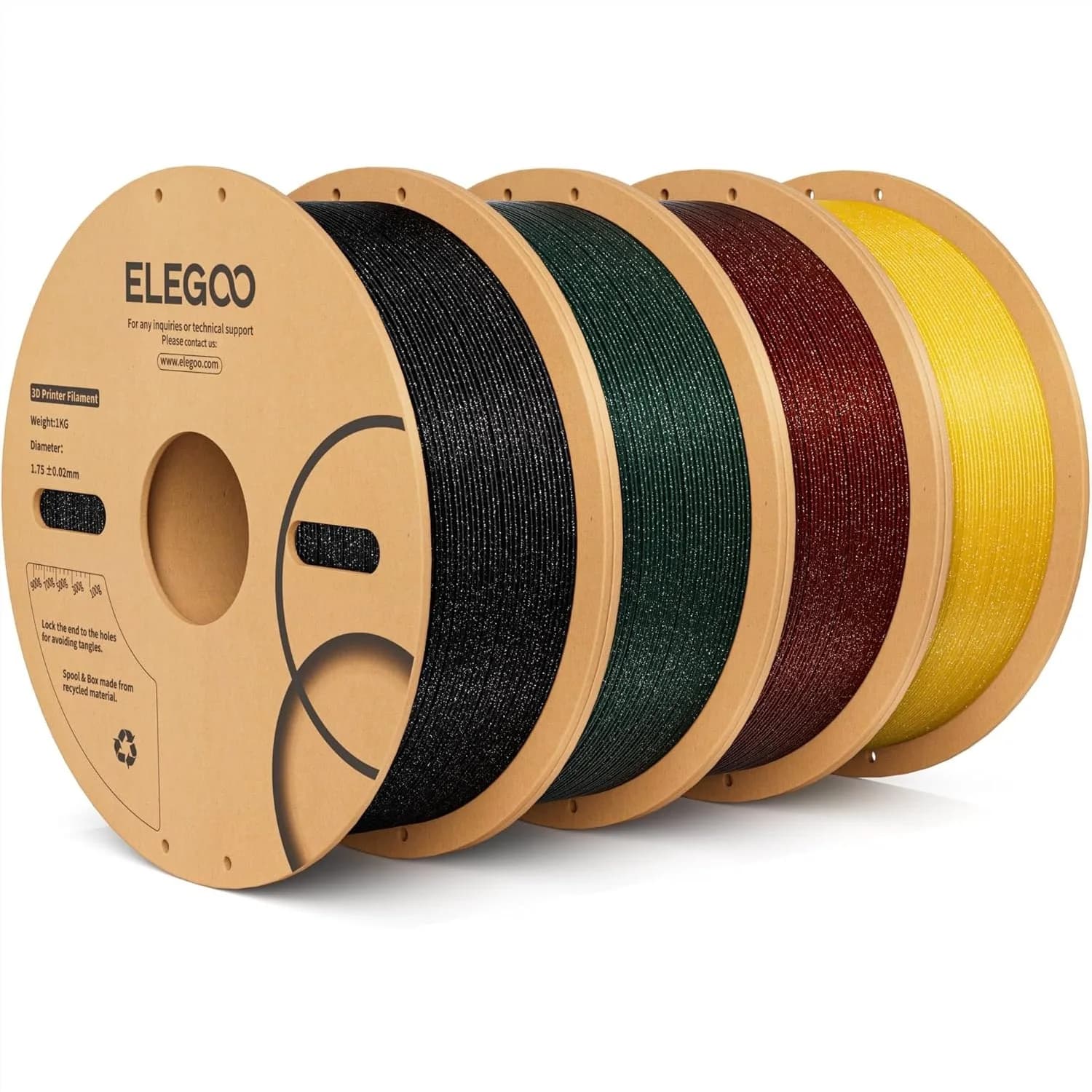 Filamento PLA Glitterato 1.75mm, Confezione da 4KG con Effetto Scintillante per Stampante 3D, Precisione Dimensionale +/- 0.02mm, 4 Bobine Nero Rosso