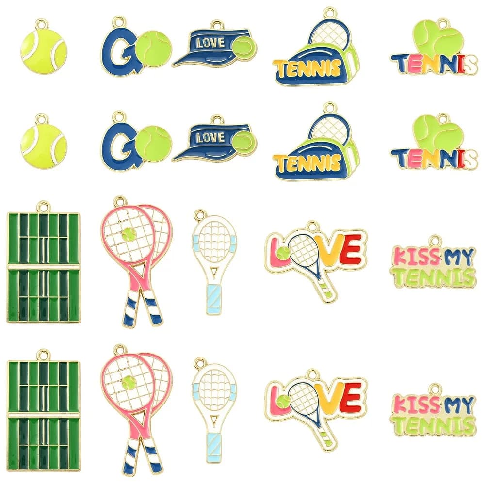 40pcs Mixed Enamel Tennis Sport Charms Alloy Tennis Racket Ball Pendants for DIY Bracelet Necklace Jewelry Making Craft Supplies