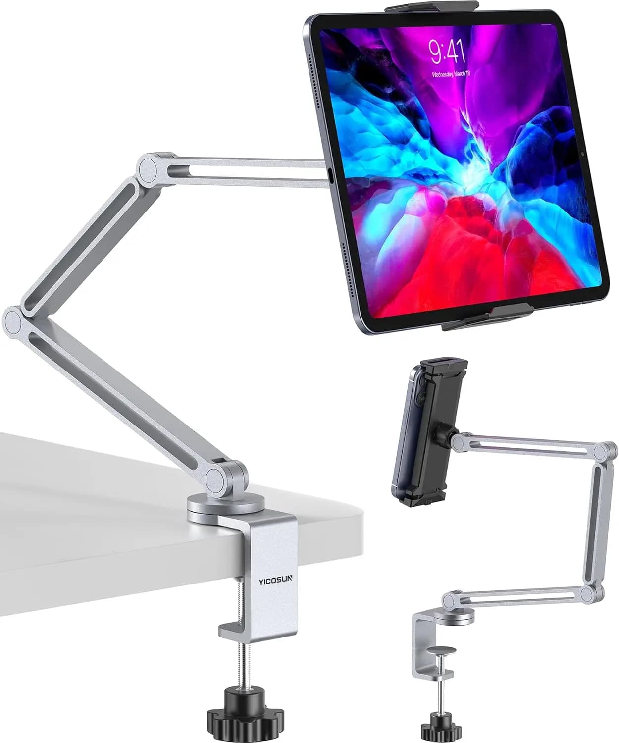 Support for Adjustable Tablet with 360° Rotate Support from Universal Desk Aluminum Resistant for iPad, Phone, Monitor