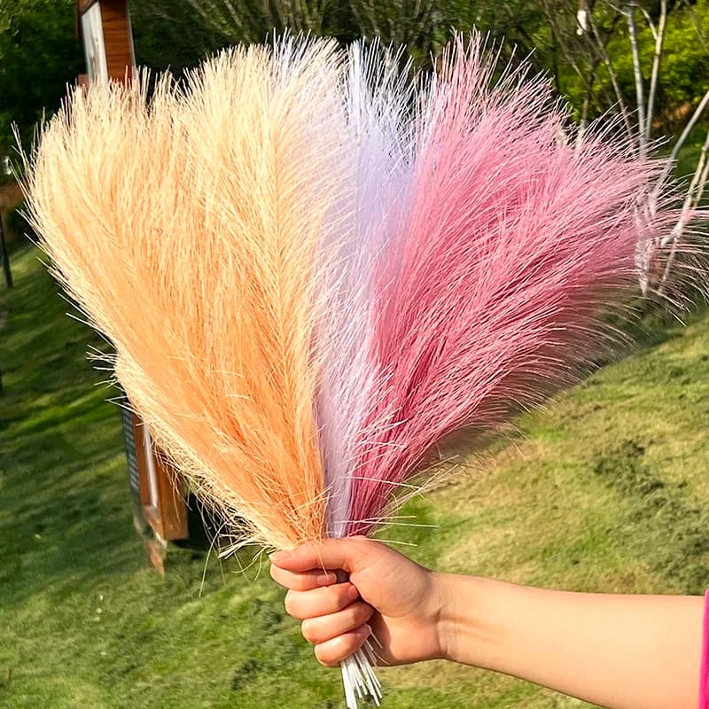 15pcs Artificial Pampas Grass Fluffy Reed Bouquet Wedding Party Home Bedroom Decor Simulation Dried Flower Reed DIY Fake Plants