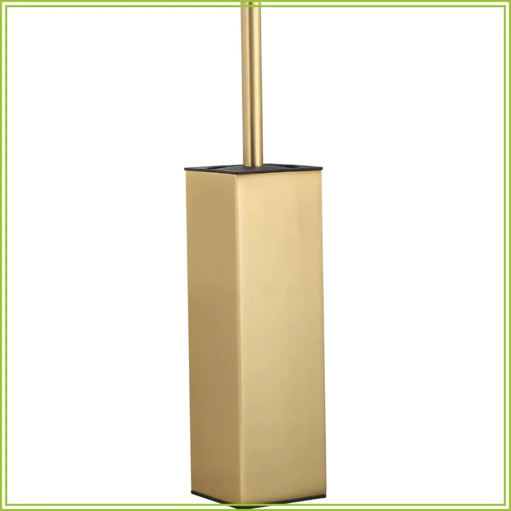 Standing Toilet Brush and Holder Set, Brushed Gold Aluminum, Square Design, Sturdy & Space-Saving Bathroom Storage