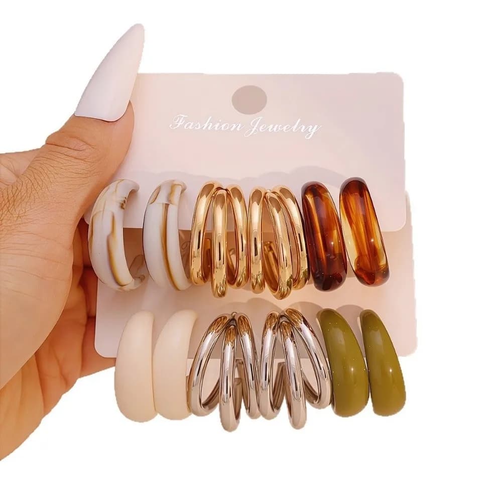 3/6 Pairs Round Drop Pendant Earrings Gold C-shaped Dangle Earring Minimalist Bohemian Hoop Earring Set Women Accessories