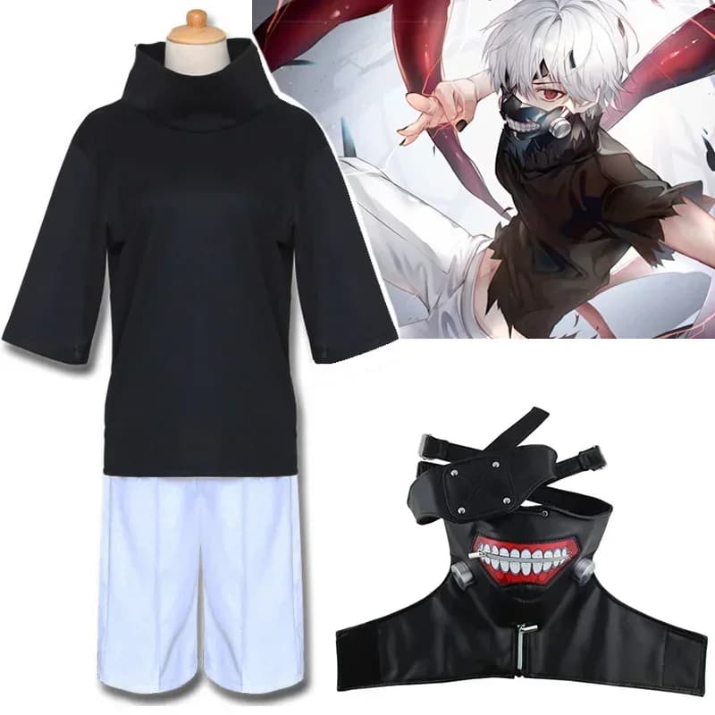 Anime Tokyo Ghoul Kaneki Ken Masker Cosplay Kostuum Camicia Top corti Mannen Vrouwen Halloween Party Outfit