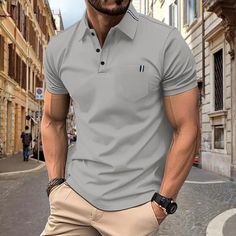 Polo da Uomo Casual Slim Fit a Maniche Corte, Tinta Unita con Taschino sul Petto, per Golf e Business