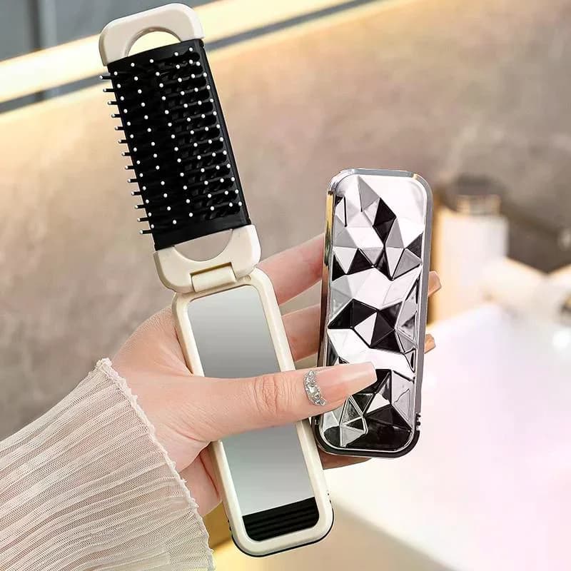 2 in 1 mini spazzola per capelli pettine per massaggio pieghevole massaggio alla testa pettini per capelli portatili antistatici specchio cuscino d'aria pettine per massaggio del cuoio capelluto