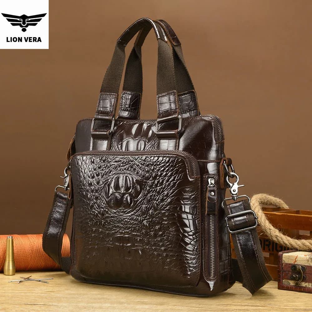 LION VERA Men's Genuine Leather Bag Retro Portable Shoulder Crossbody Multifunctional Portable Business Travel Commuting Bag