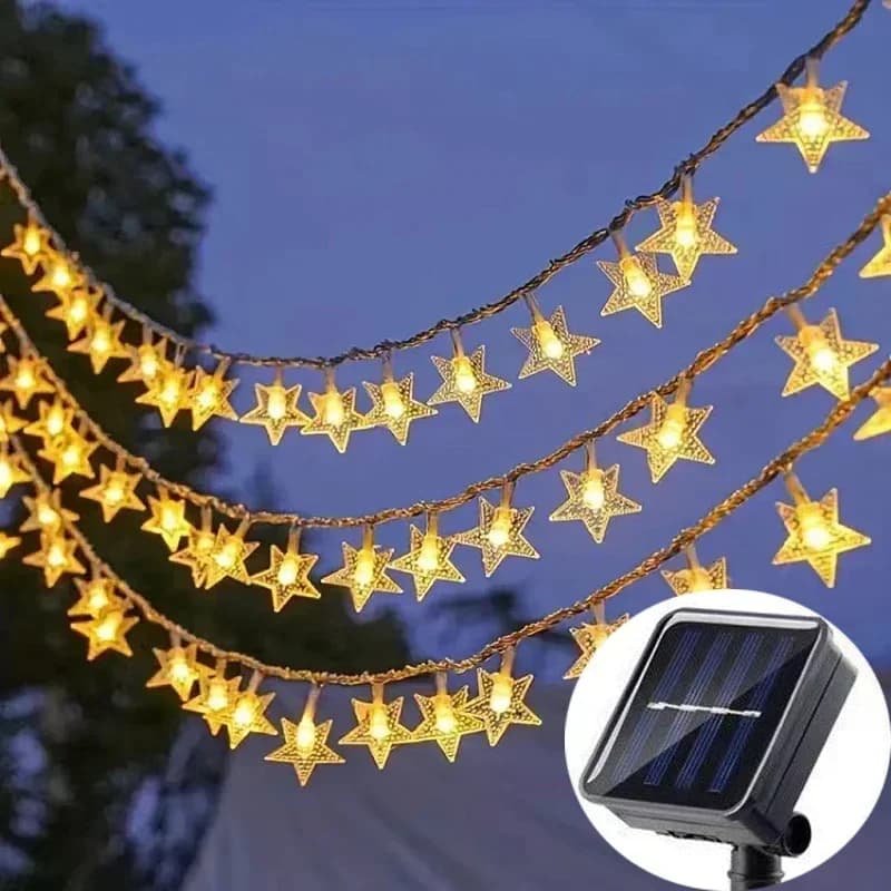 12m-5m Solar Star Outdoor String Lights Christmas Tree Home Window Decor Holiday Lighting Star Light Strings