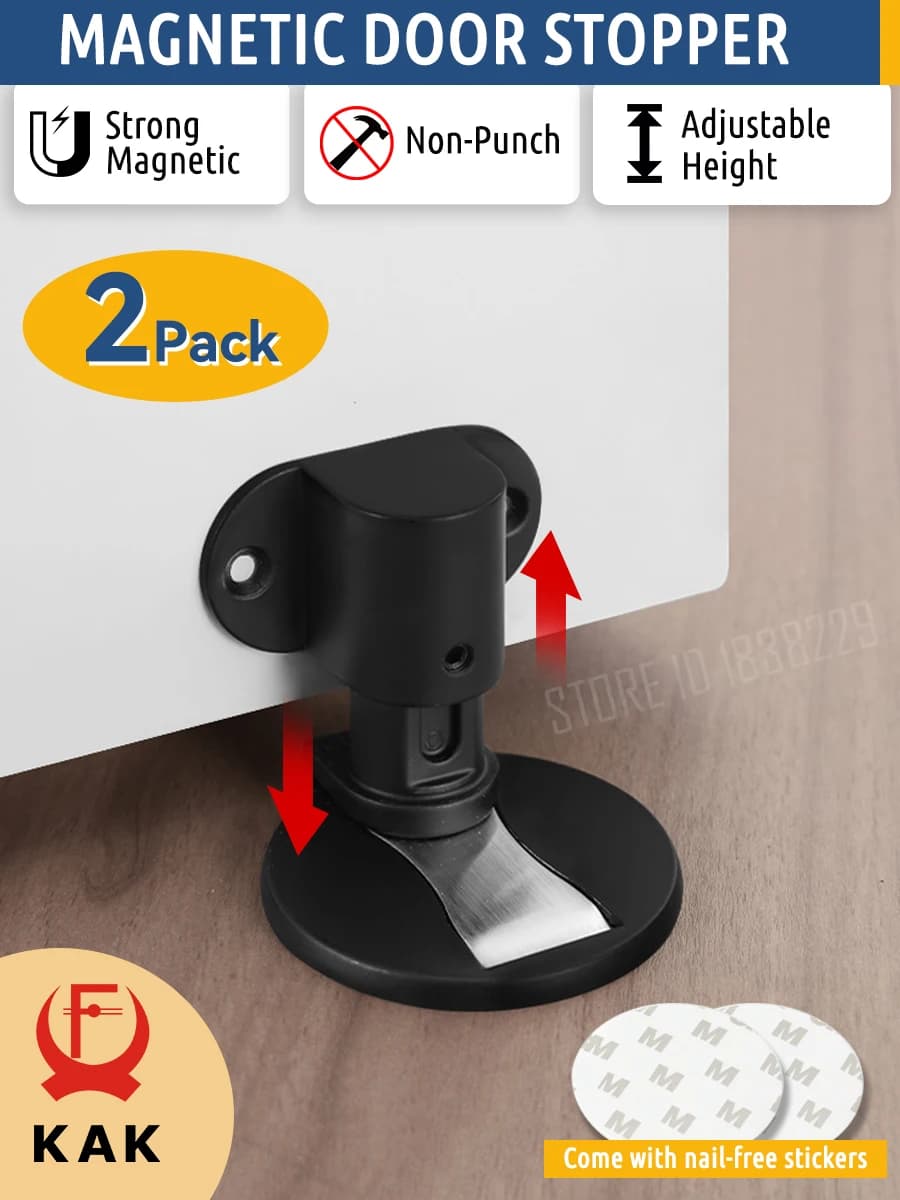 KAK 2PCS Fermaporta regolabile Fermaporta magnetico anti-collisione senza punzonatura Fermaporta invisibile per porta da pavimento Protezione da parete Hardware