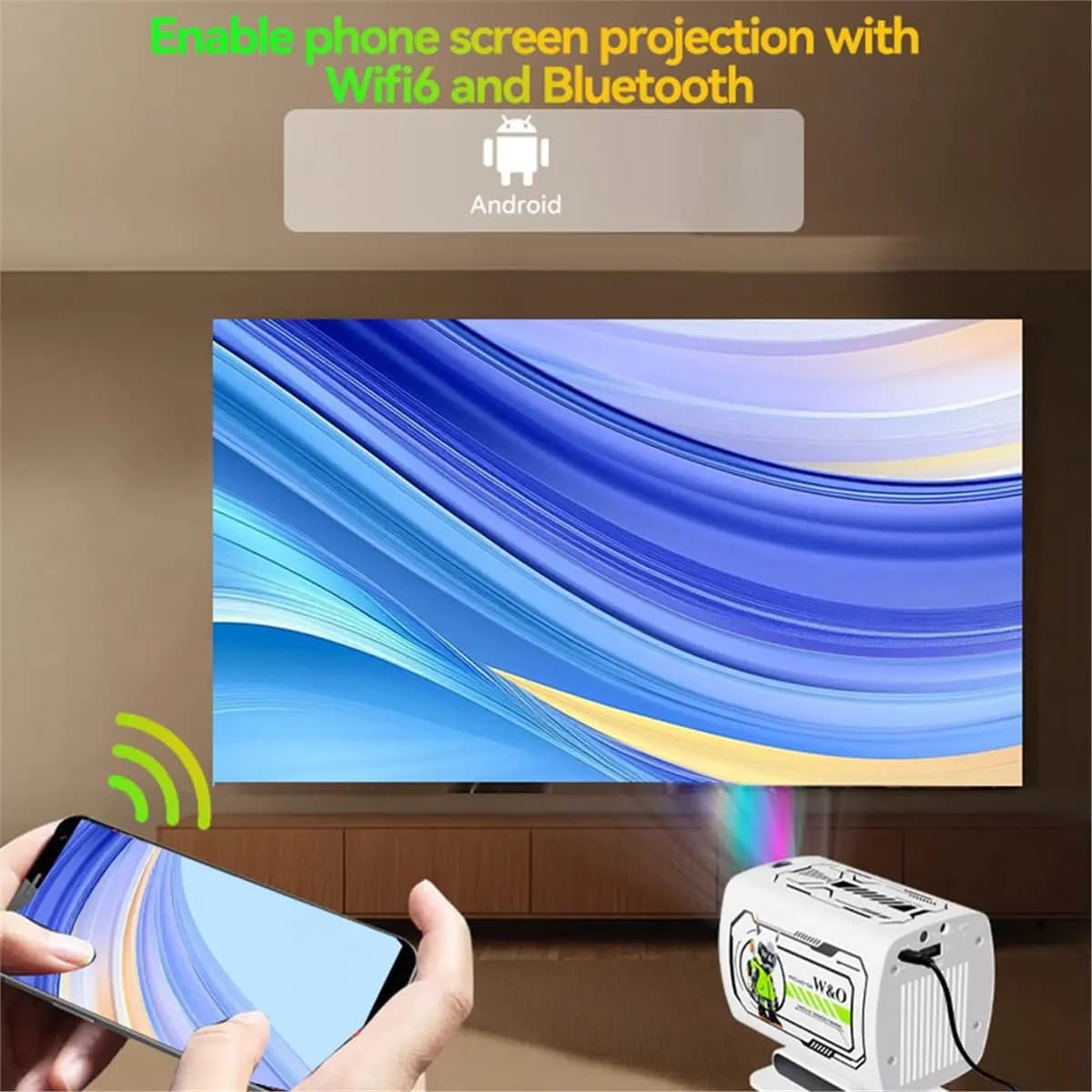 Mini Proiettore A41T 1080P WiFi 2.4GHz/5GHz, Beamer Portatile Android TV a Corto Raggio per Home Theater e Cinema all'Aperto