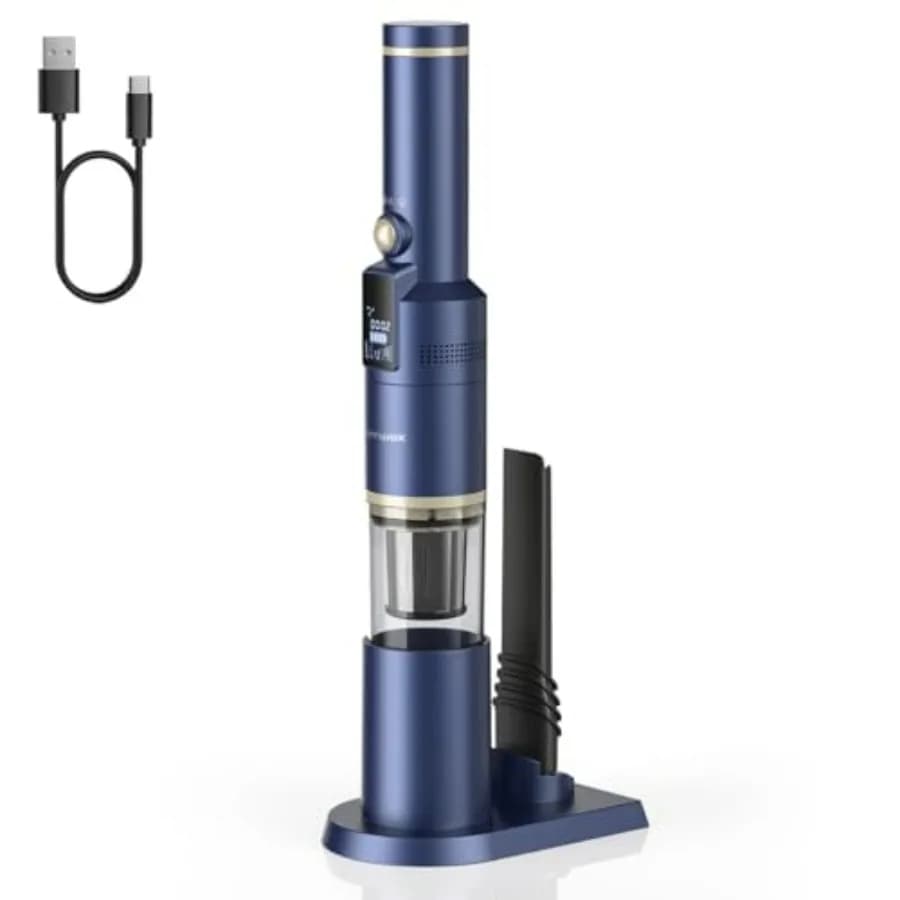 Aspirapolvere Portatile Senza Fili 12KPA ad Alta Potenza con Motore Brushless e Schermo LED per Pulizia Auto e Casa in Nero